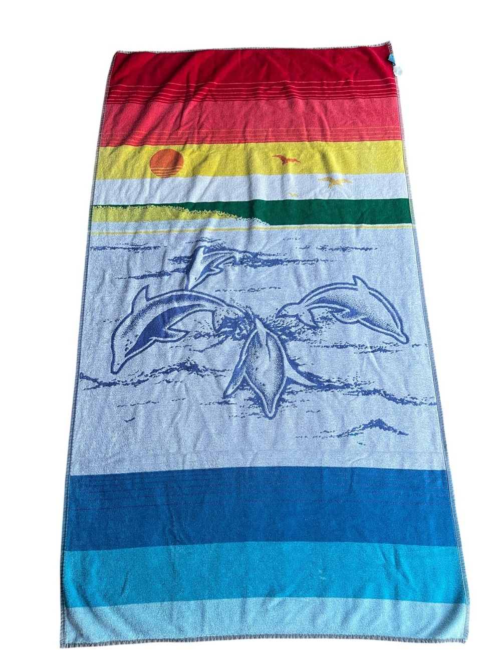 Vintage Sea Wind Dolphin Beach Blanket Towel 90s Ocean Sunset Brazil